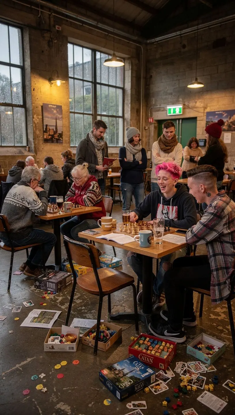 Group of friends playing board games in club setting