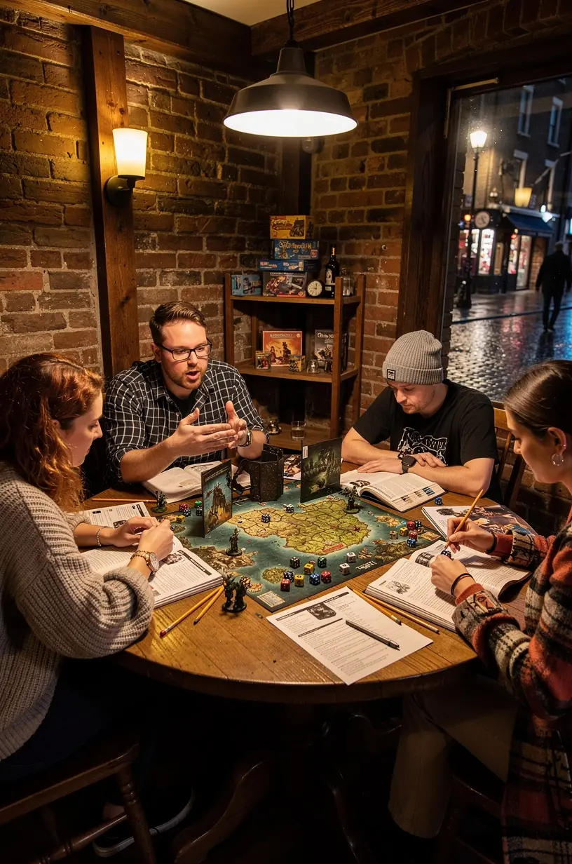 Themed game night setup with board games and decorations.